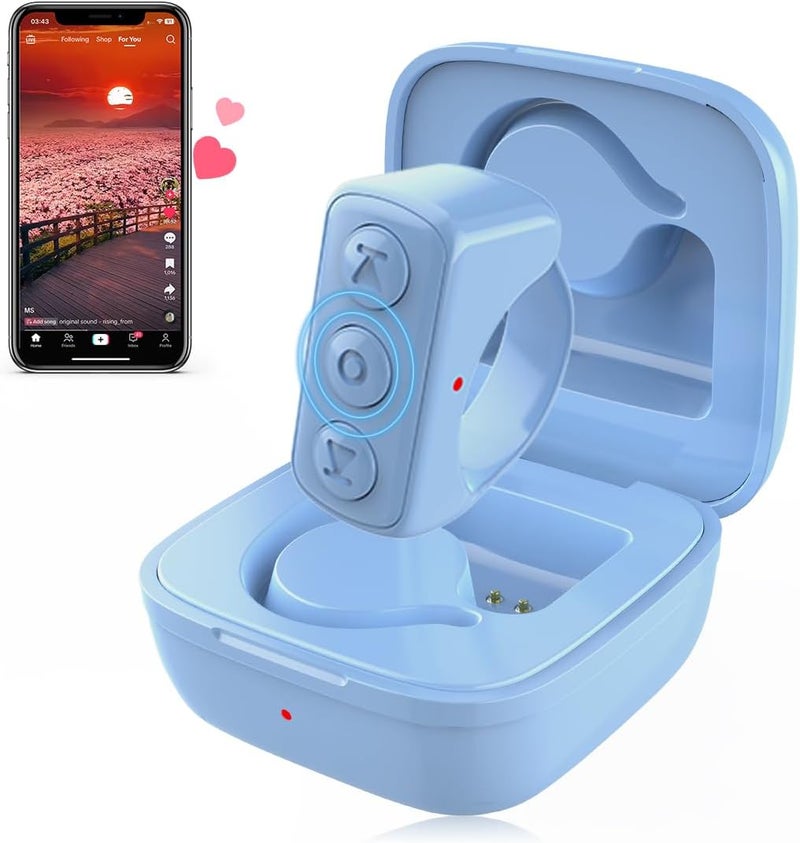 INNCNN Remote Scrolling Ring for TikTok, Bluetooth Page Turner for iPad iPhone, Scroller Remote for TIK Tok, Camera Shutter Remote Control for iOS, Android - Blue - Image 1